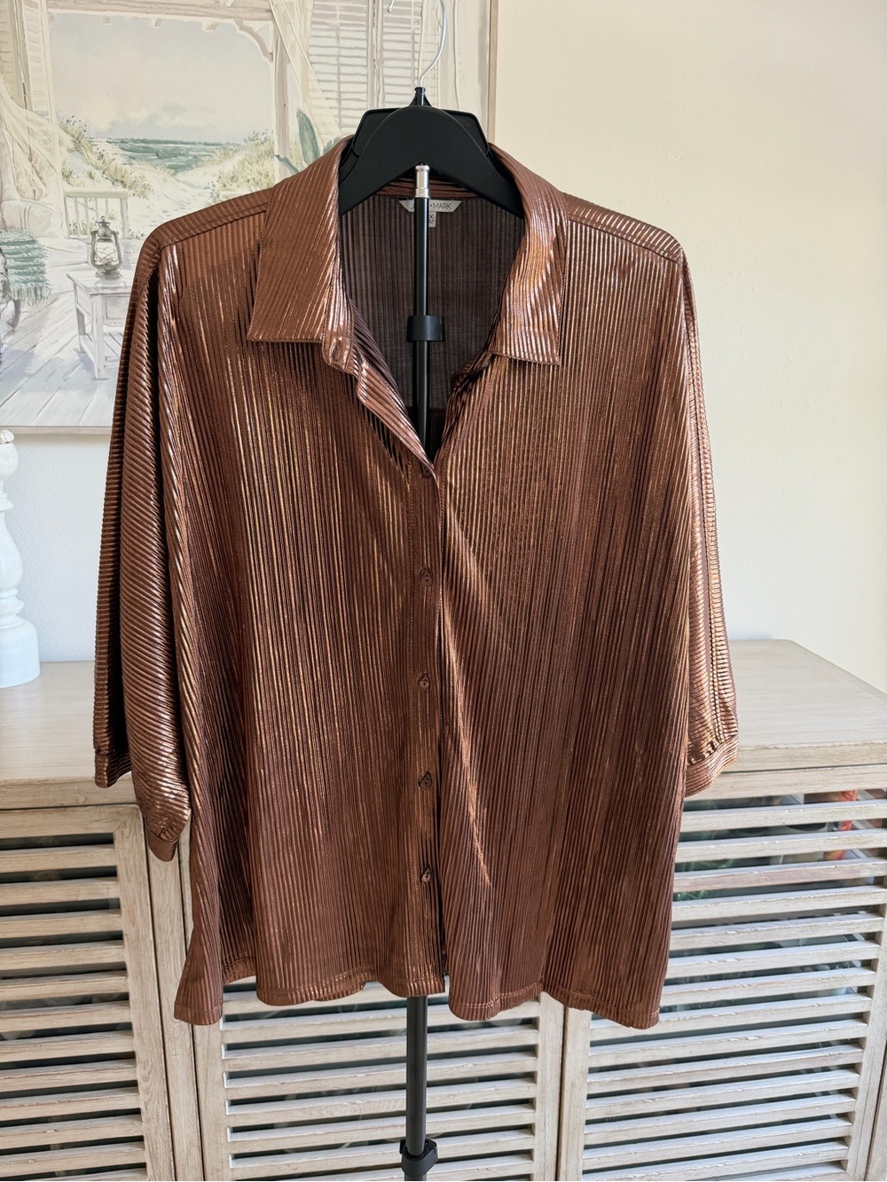 John Mark Shimmer Pleat Blouse